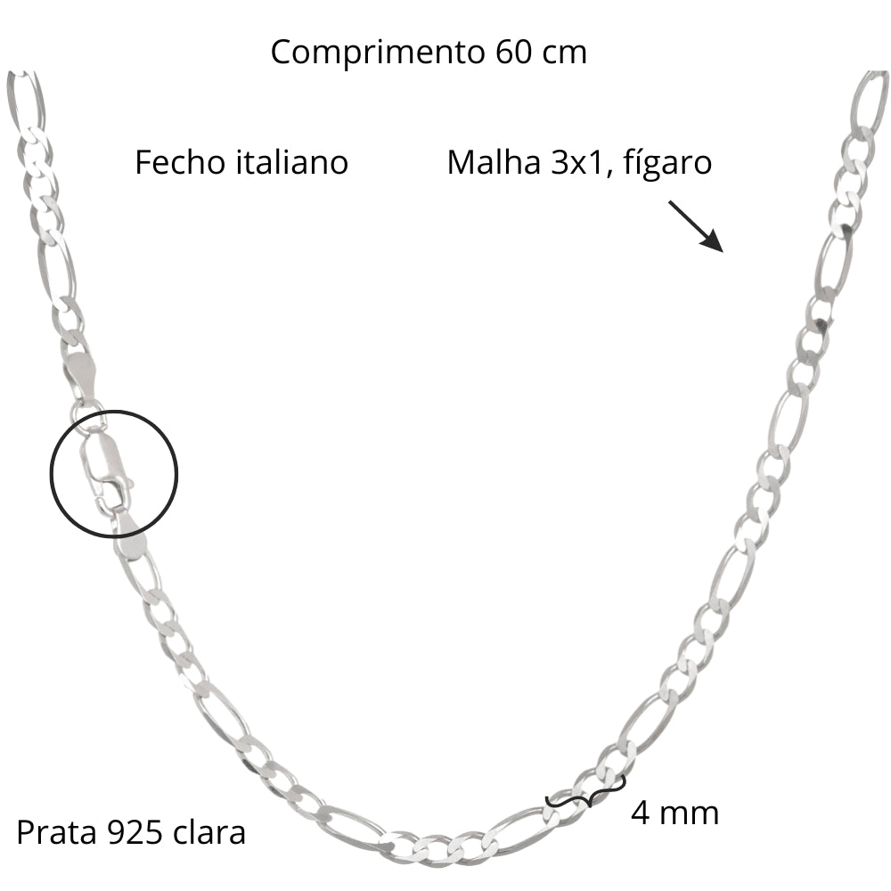 Corrente fígaro 4mm 60cm
