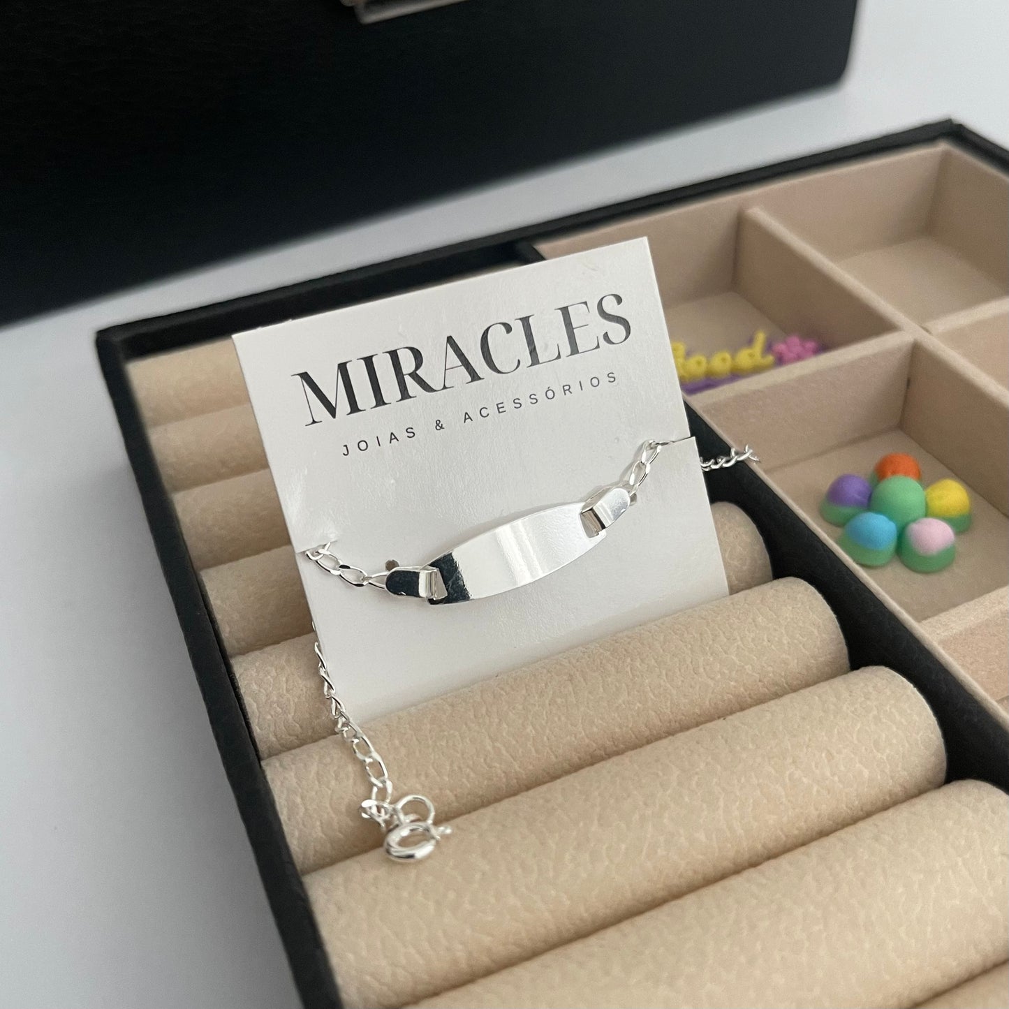 Pulseira Infantil de Prata 925 com Chapinha para Gravação