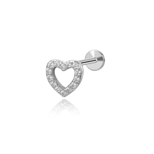 Piercing coração cravejado vazado (Prata 925)